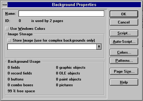 tausta omaduste dialoogiaken